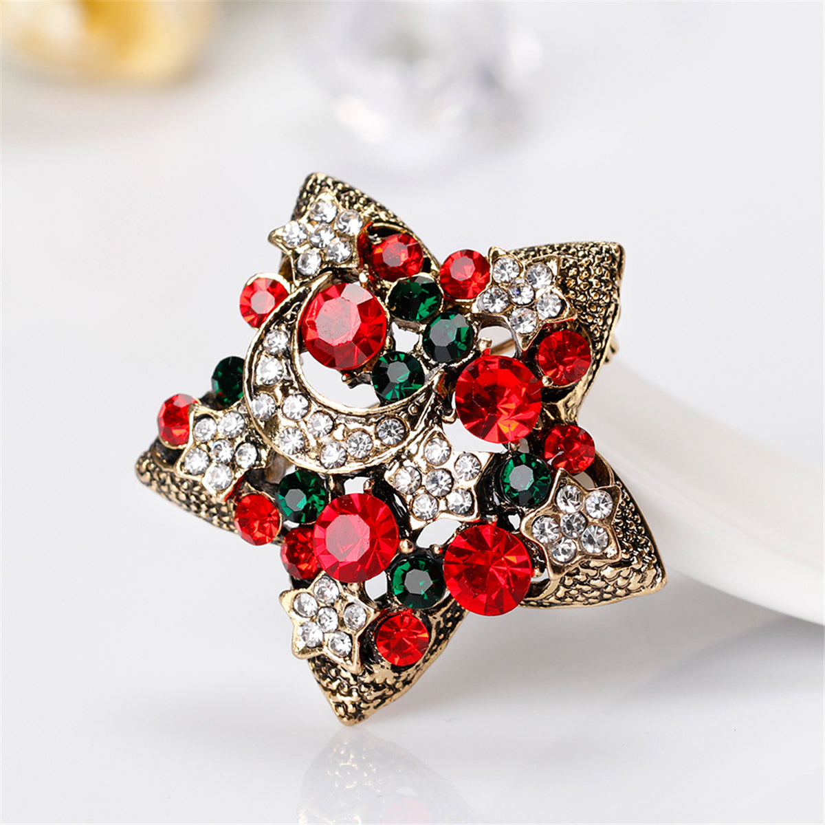 Cubic Zirconia and 18K Gold-Plated Celestial Brooch, gold brooch pin, elegant gift for her, lifestyle look