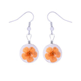 Yellow Peach Blossom & Silvertone Drop Earrings