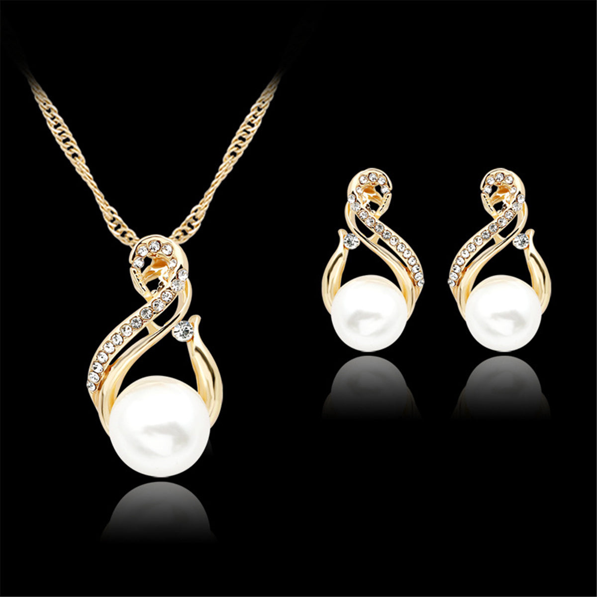 Pearl & Cubic Zirconia 18K Gold-Plated Twisted Pendant Necklace Set