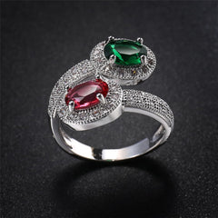 Green Pink Cubic Zirconia & Crystal Botany Bypass Ring