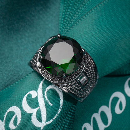 Green Crystal and Black-Tone Wide Ring, statement rings for women, everyday style, side view