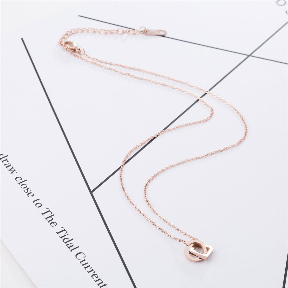 18K Rose Gold-Plated Open Ring & Square Pendant Necklace