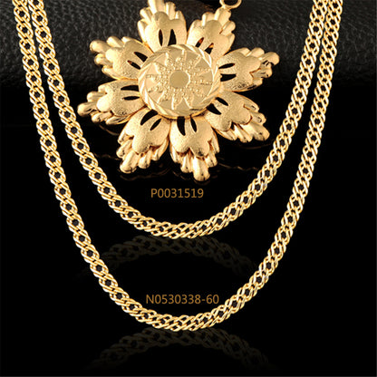 18K Gold-Plated Open Flower Pendant Necklace, gold pendant necklace for women, vintage-inspired design, styled look