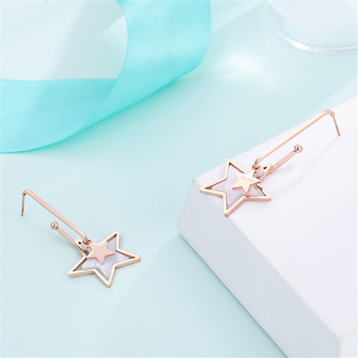 Shell & 18K Rose Gold-Plated 'Lucky' Star Drop Earring