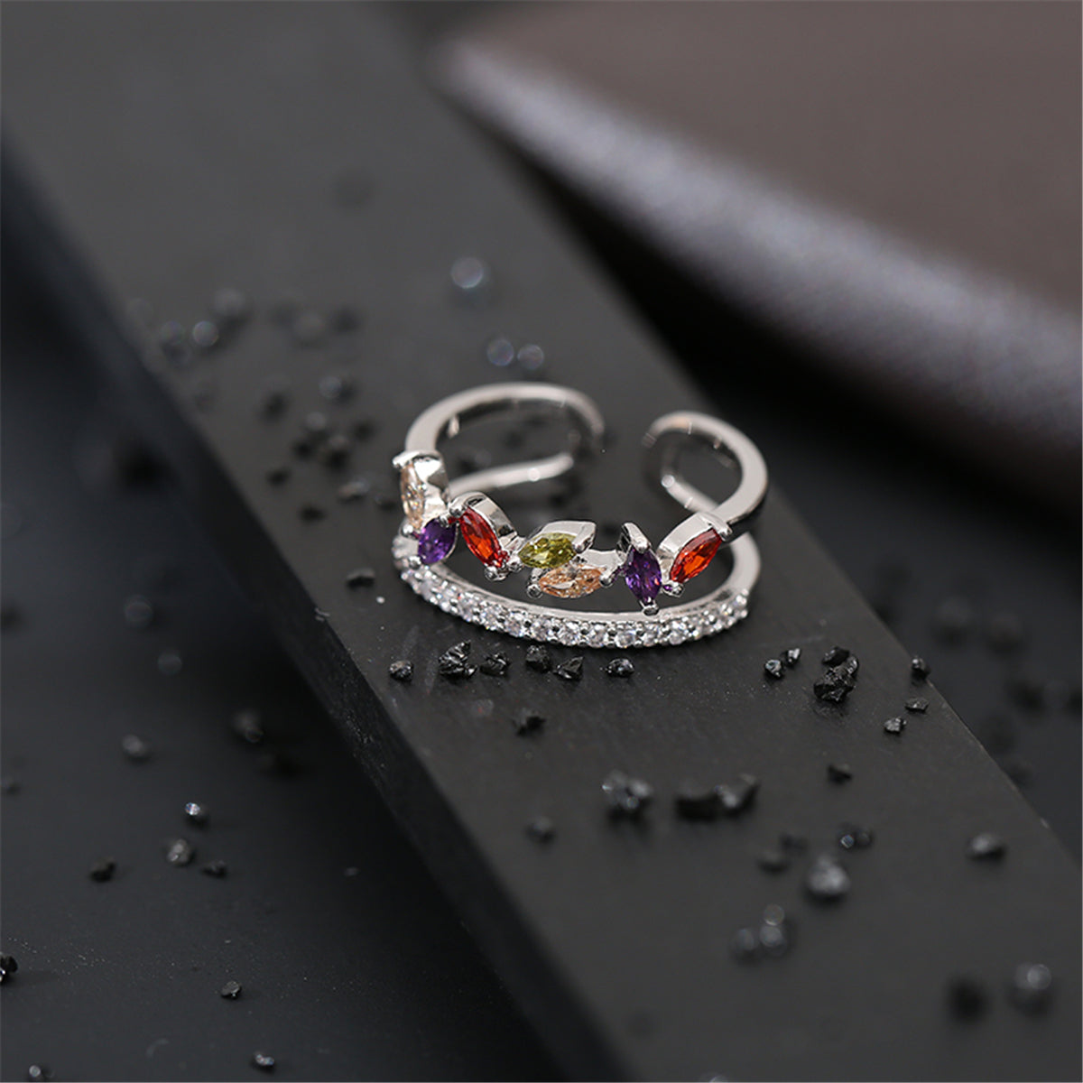 Jewel-Tone Crystal & Cubic Zirconia Pear Bypass Ring