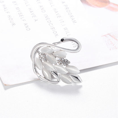 Clear Cubic Zirconia and Silver-Plated Goose Brooch, silver brooch pin, everyday style, side view