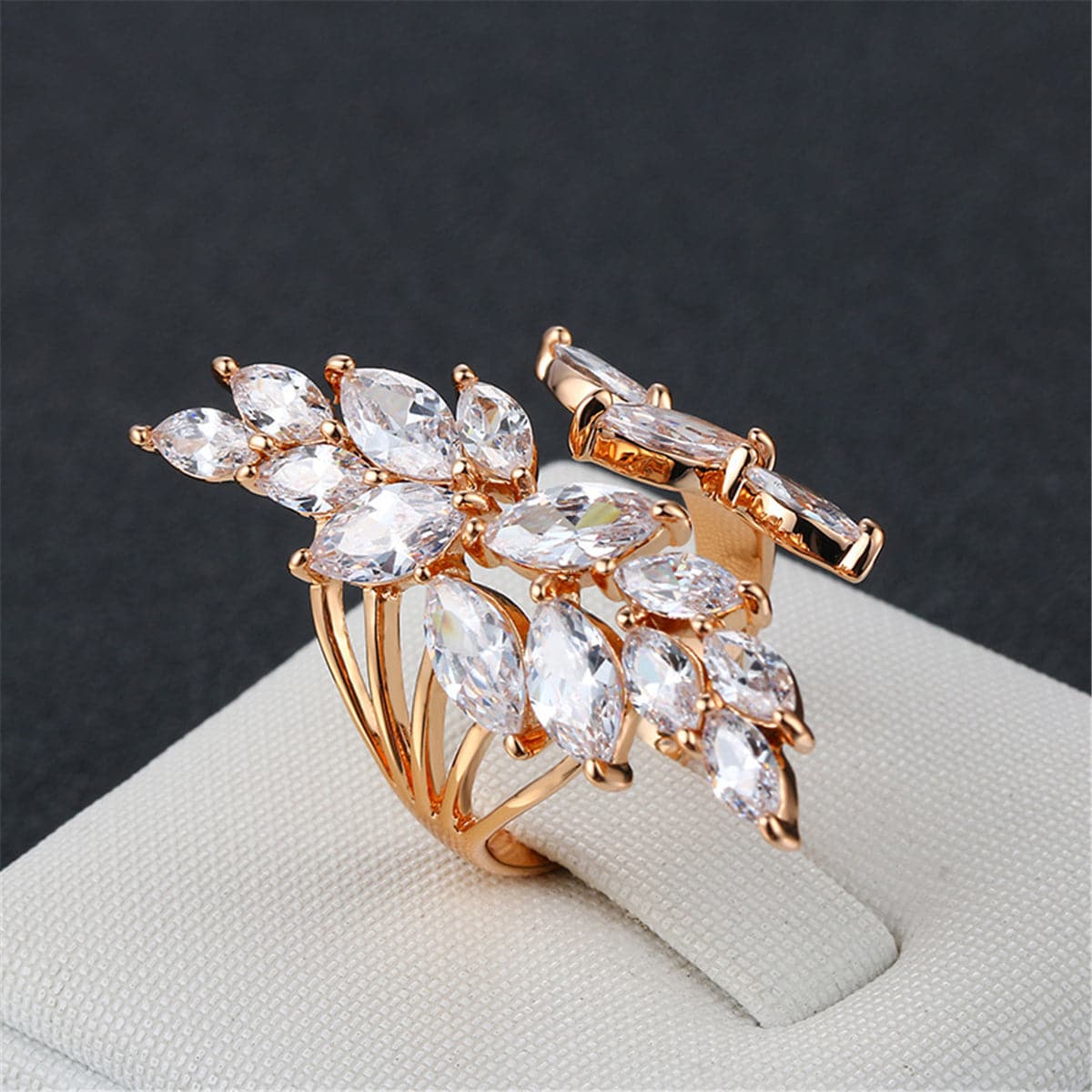 Crystal & 18k Rose Gold-Plated Angel's Wing Open Ring - streetregion