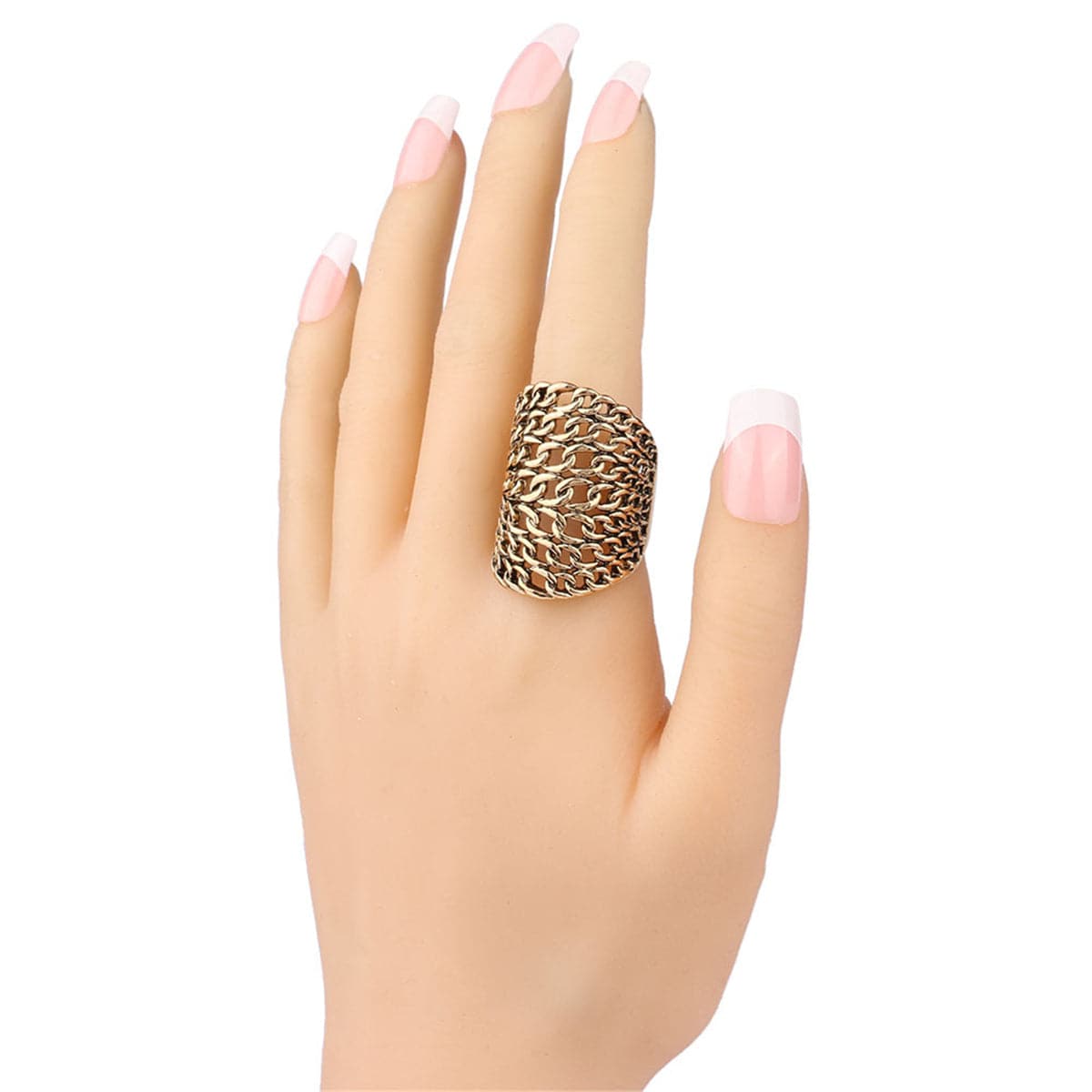 18K Gold-Plated Figaro Ring, gold statement rings for women, dainty minimalist design, lifestyle look