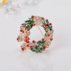 Cubic Zirconia & 18K Gold-Plated Wreath With Ribbon Brooch