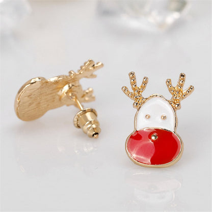 Red Enamel and 18K Gold-Plated Reindeer Face Stud Earrings, gold stud earrings for women, everyday style, side view