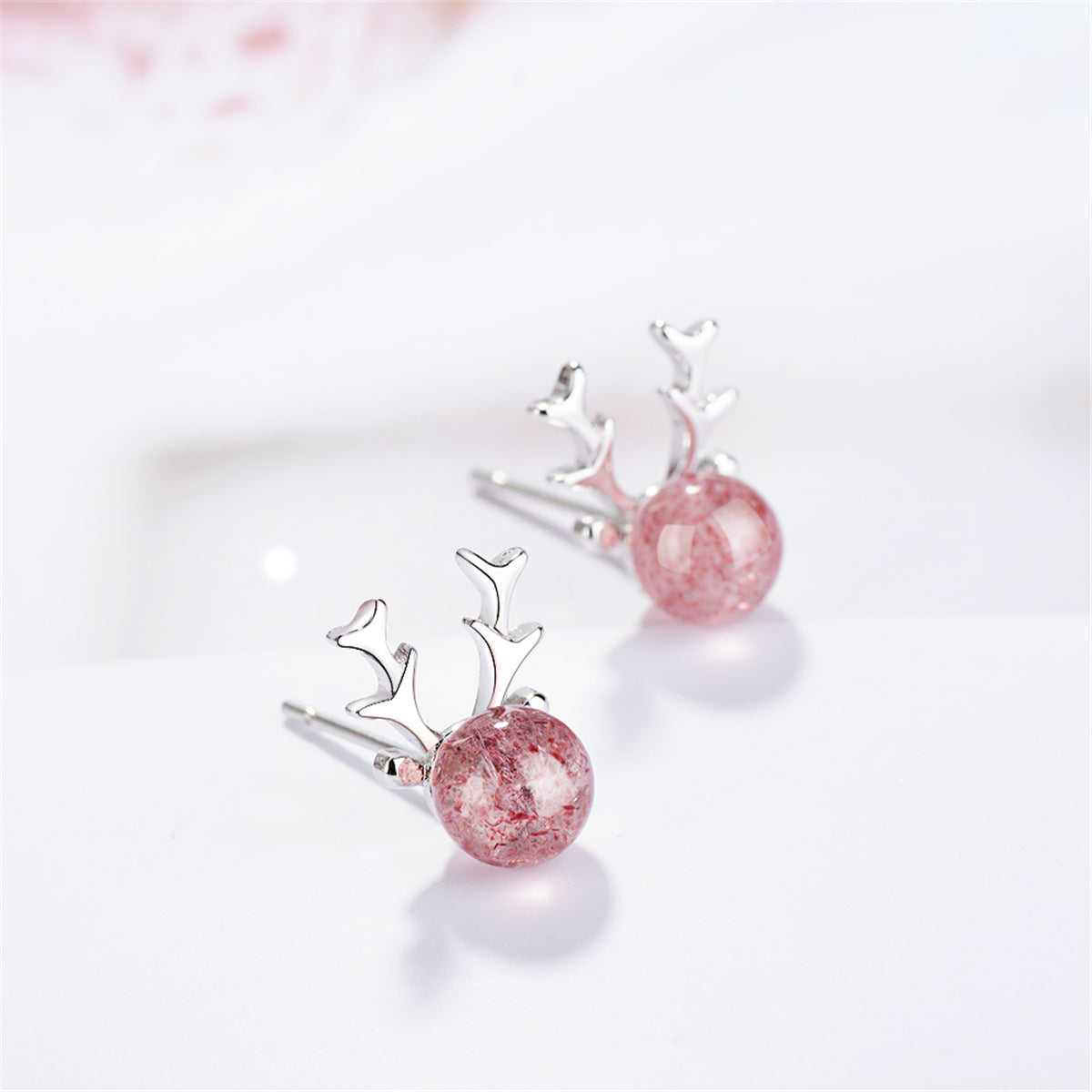 Crystal Deer Antlers Stud Earring, stud earrings for women, dainty minimalist design, detail close-up