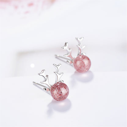 Crystal Deer Antlers Stud Earring, stud earrings for women, dainty minimalist design, detail close-up