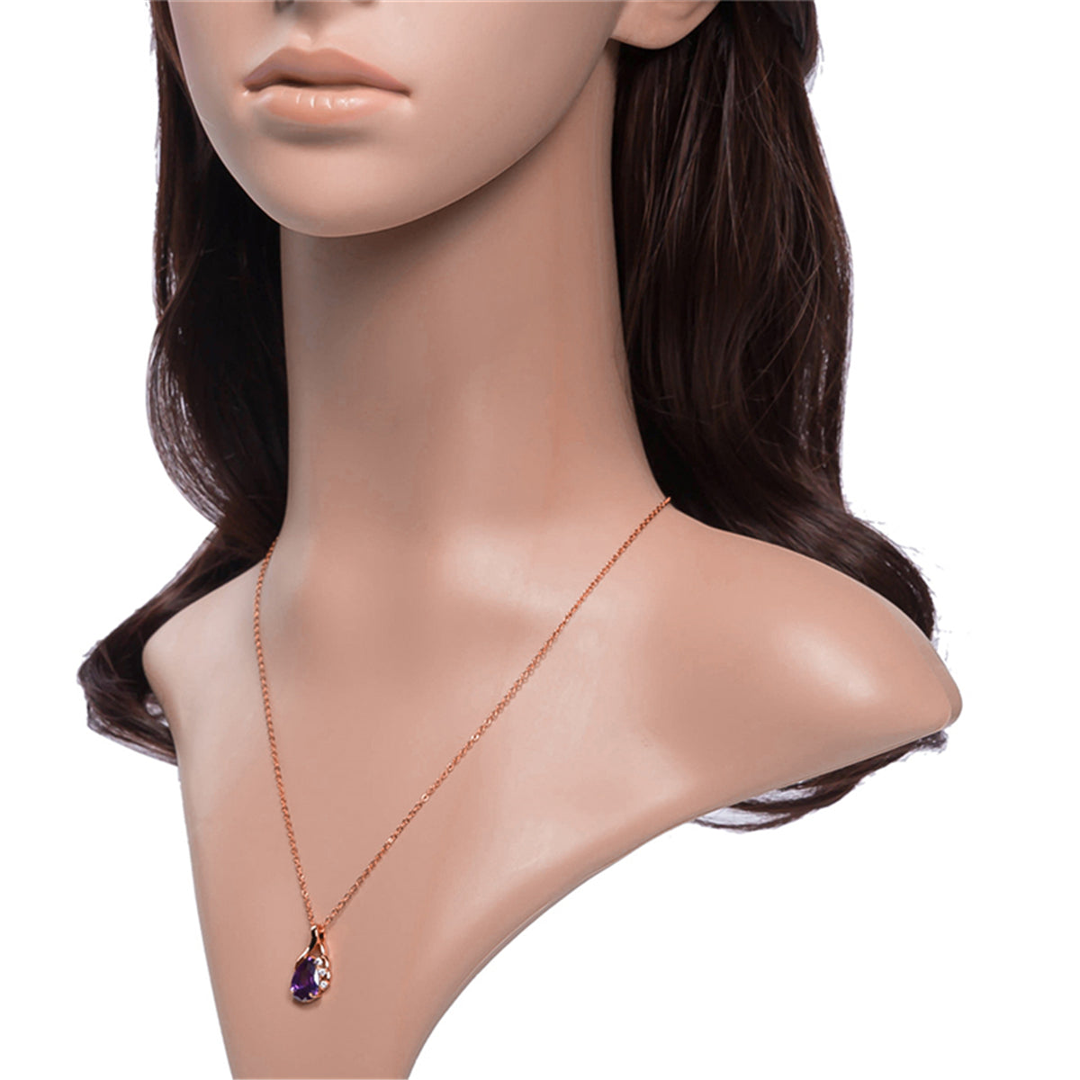 Purple Crystal and Cubic Zirconia Drop Pendant Necklace, pendant necklace for women, dainty minimalist design, lifestyle look