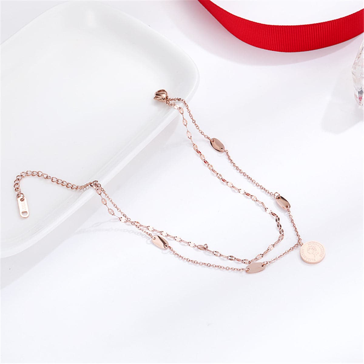 18K Rose Gold-Plated Coin Layer Anklet