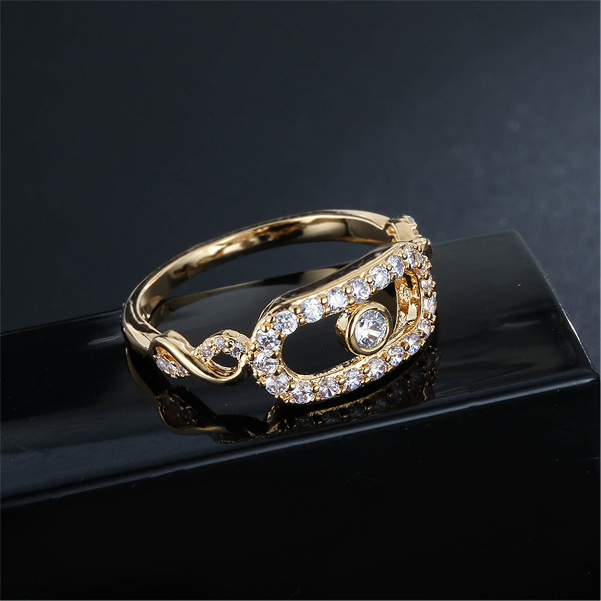 Cubic Zirconia & Gold-Plated Eye Ring
