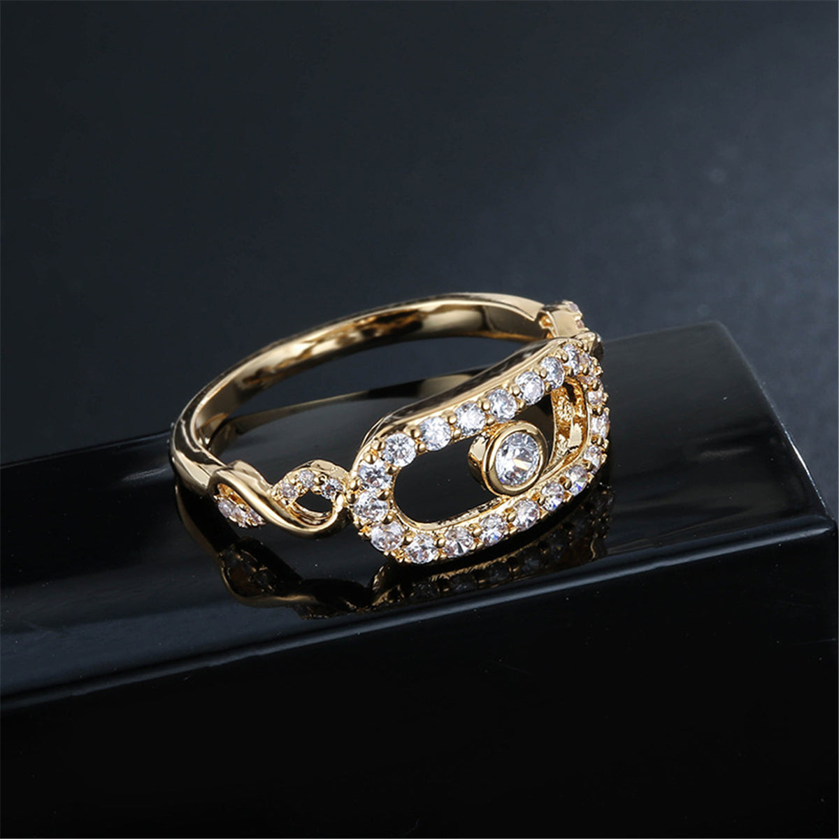 Cubic Zirconia and Gold-Plated Eye Ring, gold statement rings for women, vintage-inspired design, side view