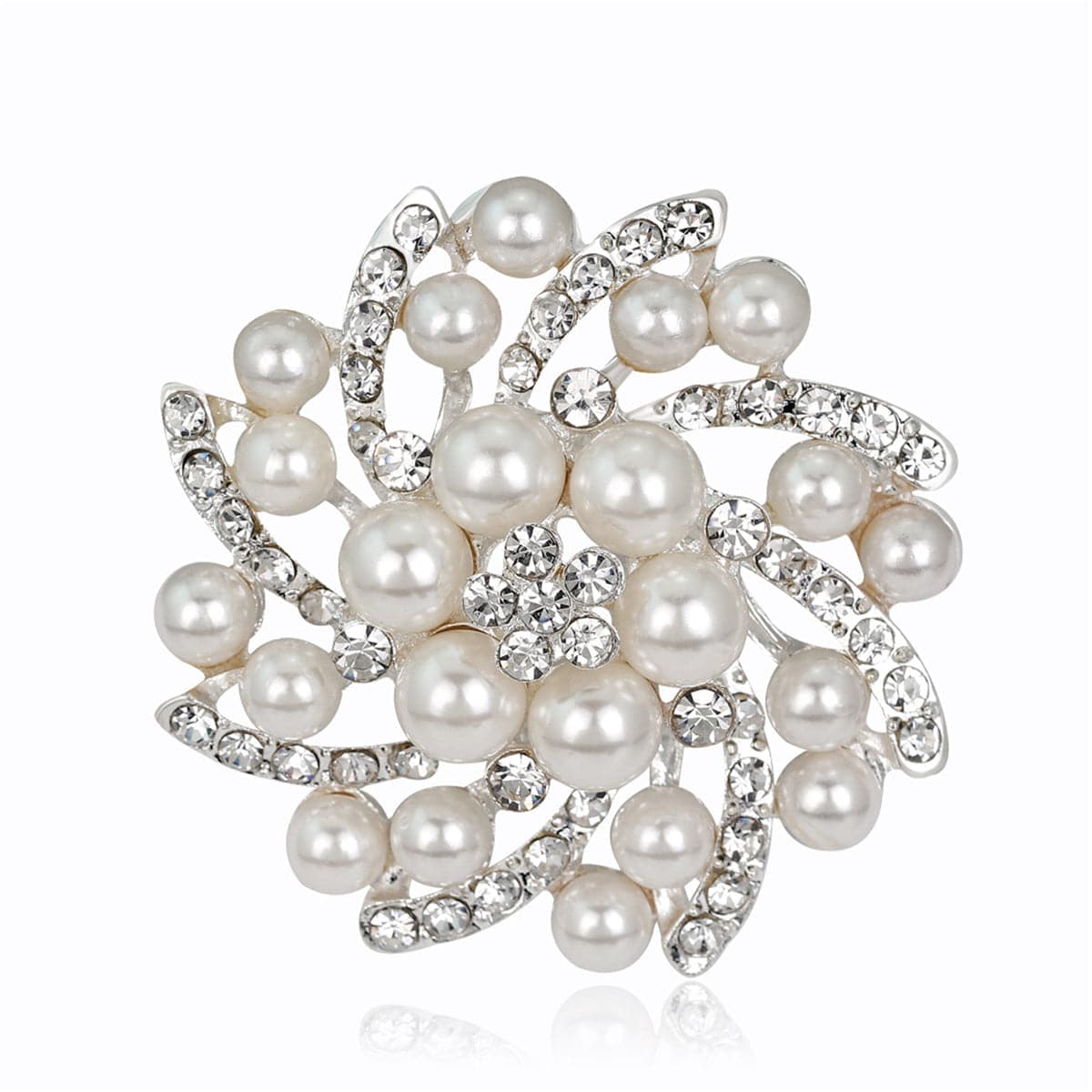 Pearl & Cubic Zirconia Silver-Plated Floral Brooch