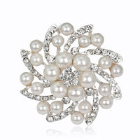 Imitation Pearl & Cubic Zirconia Floral Brooch