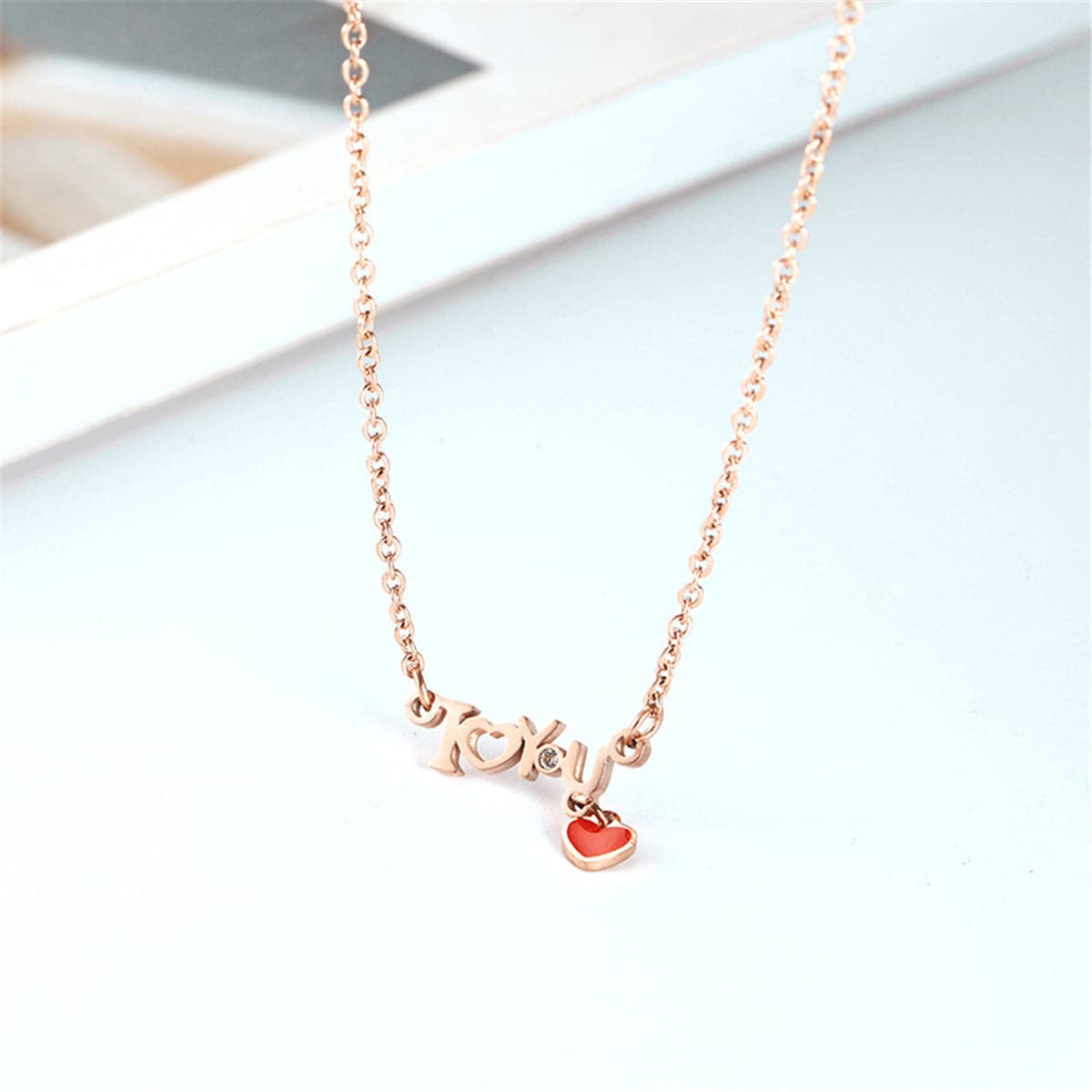 Cubic Zirconia & 18K Rose Gold-Plated 'I Love You' Necklace