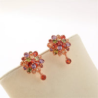 Jewel-Tone cubic zirconia & 18k Rose Gold-Plated Flower Earrings - streetregion