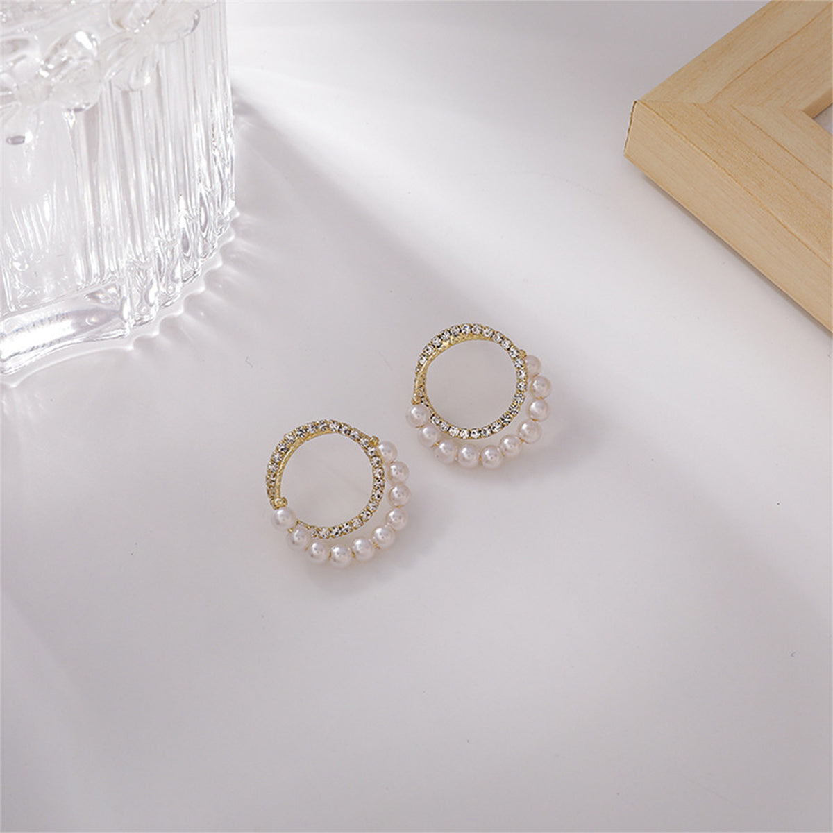 Pearl and Cubic Zirconia Pav¨¦ Double Circle Stud Earrings, stud earrings for women, elegant gift for her, styled look