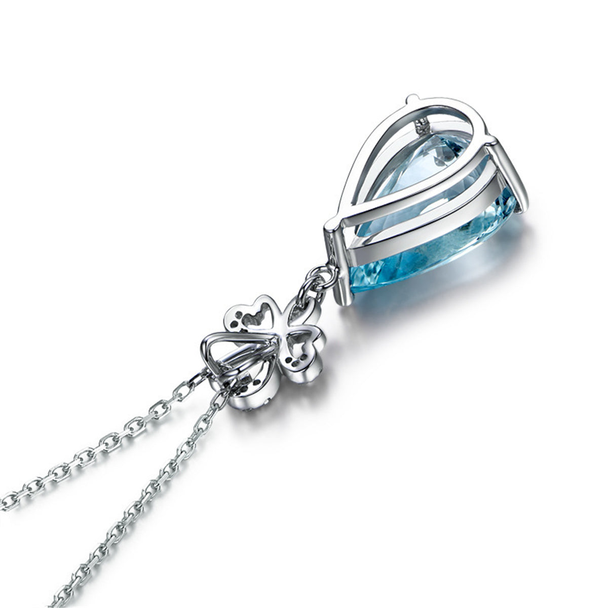 Light Blue Crystal and Cubic Zirconia Bezel Prong Pendant Necklace, pendant necklace for women, side view