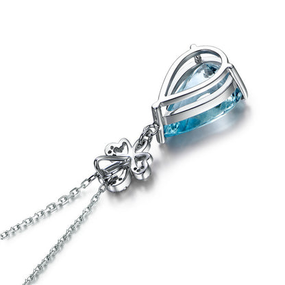 Light Blue Crystal and Cubic Zirconia Bezel Prong Pendant Necklace, pendant necklace for women, side view