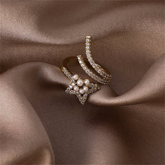 Pearl & Cubic Zirconia 18K Gold-Plated Star Bypass Ring