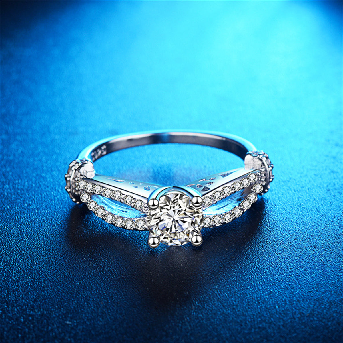 Crystal and Silver-Plated Filigree Ring, silver statement rings for women, dainty minimalist design, side view