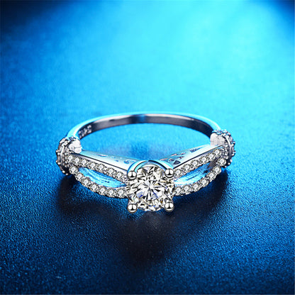 Crystal and Silver-Plated Filigree Ring, silver statement rings for women, dainty minimalist design, side view