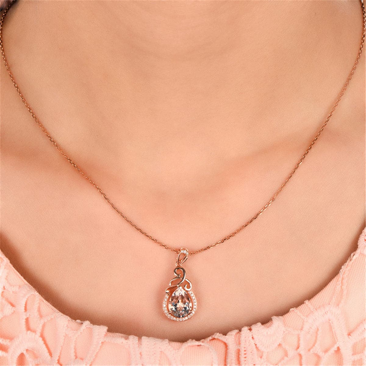 Cubic Zirconia & Crystal Teardrop Pendant Necklace