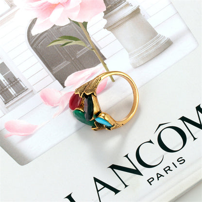 Black and 18K Gold-Plated Pear-Cut Ring, gold statement rings for women, everyday style, styled look