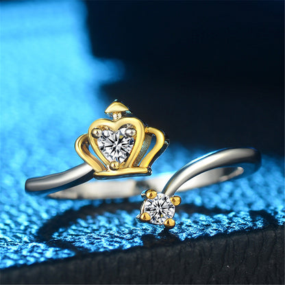 Cubic Zirconia and Two-Tone Crown Bypass Ring, statement rings for women, botanical inspired, detail close-up