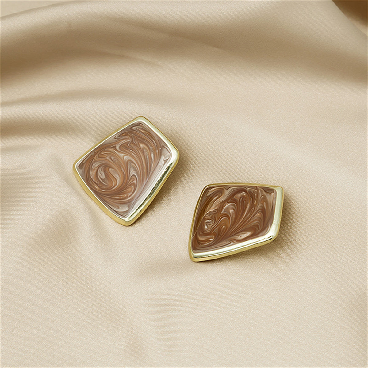 Coffee Enamel & 18K Gold-Plated Trapezoid Stud Earrings