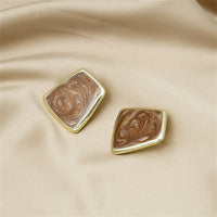 Coffee Enamel & 18k Gold-Plated Trapezoid Stud Earrings