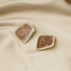 Coffee Enamel & 18K Gold-Plated Trapezoid Stud Earrings