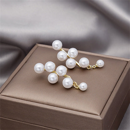 Pearl and 18K Gold-Plated Drop Earrings, gold drop earrings for women, elegant gift for her, side view