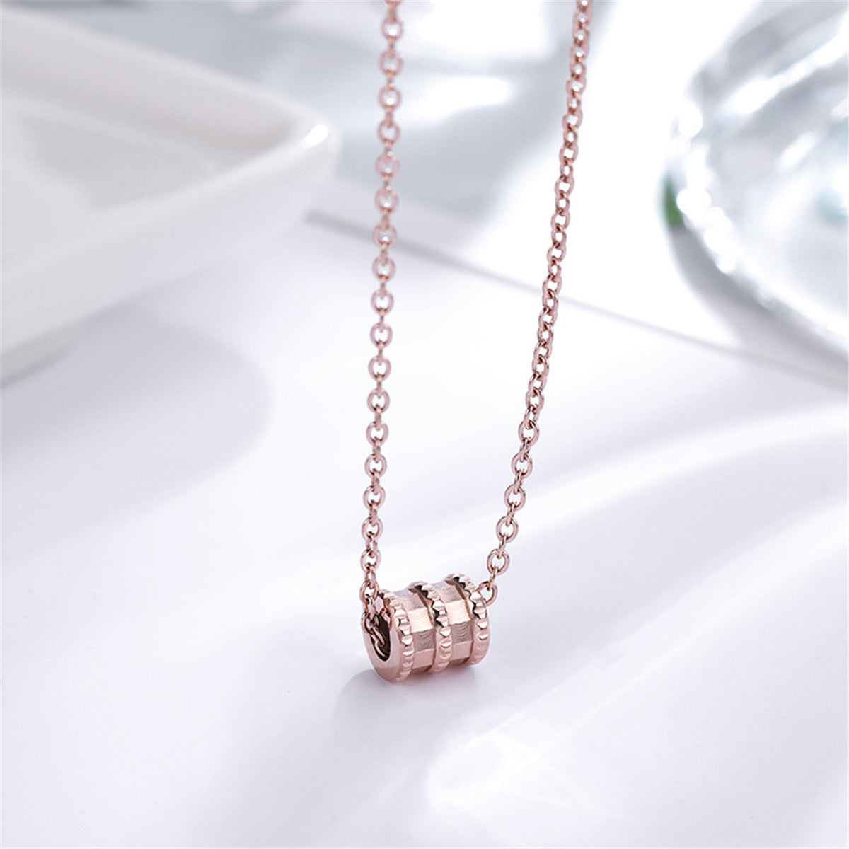 18K Rose Gold-Plated Coil Pendant Necklace, rose gold pendant necklace for women, botanical inspired, side view