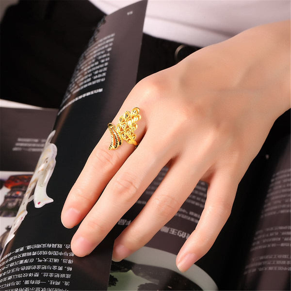 Goldtone Peacock Filigree Bypass Ring
