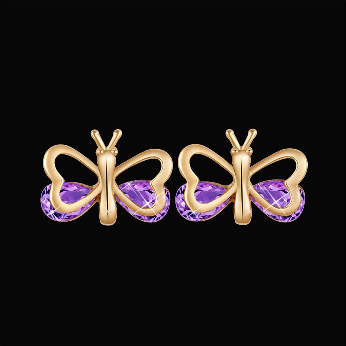 Purple Cubic Zirconia & 18k Gold-Plated Butterfly Stud Earrings - streetregion