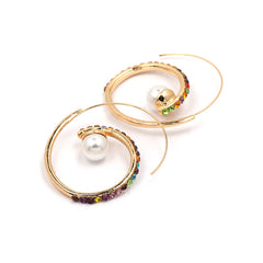 Cubic Zirconia & Pearl 18K Gold-Plated Spiral Hoop Earrings