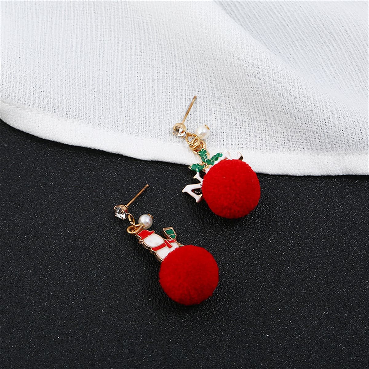 Cubic Zirconia & Pearl 18K Gold-Plated Pom-Pom Snowman Drop Earrings