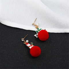 Cubic Zirconia & Pearl 18K Gold-Plated Pom-Pom Snowman Drop Earrings