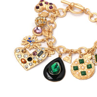 Green & Orange Crystal & Cubic Zirconia Heart Charm Bracelet