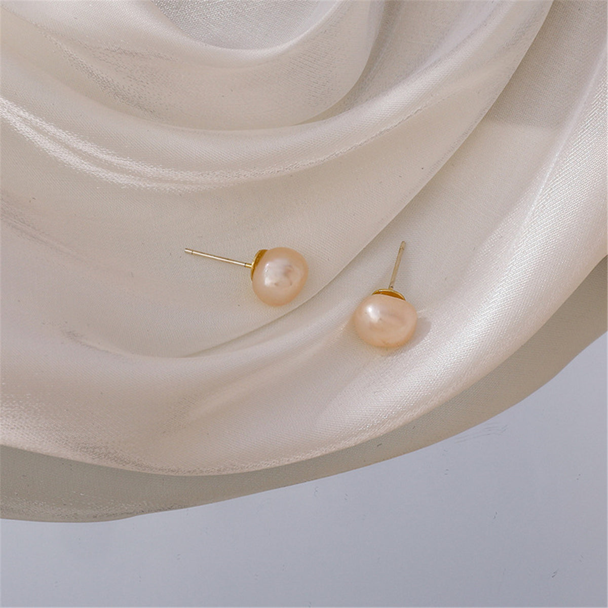 Pearl and 18K Gold-Plated Stud Earrings, gold stud earrings for women, vintage-inspired design, front view