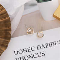 Pearl & Cubic Zirconia Heart Stud Earrings