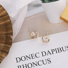 Pearl & Cubic Zirconia Heart Stud Earrings
