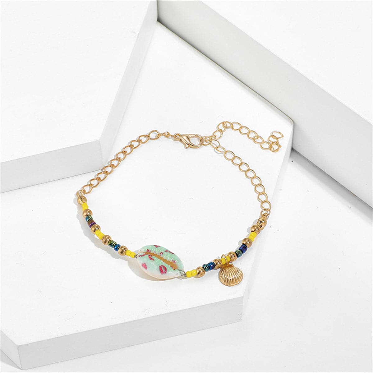 Shell & 18K Gold-Plated Beaded Charm Anklet