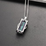 Iridescent Green Crystal & Silver-Plated Rectangle Pendant Necklace - streetregion