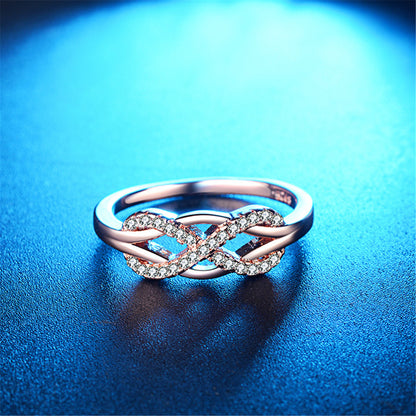 Cubic Zirconia and Silver-Plated Infinity Ring, silver statement rings for women, dainty minimalist design, detail close-up